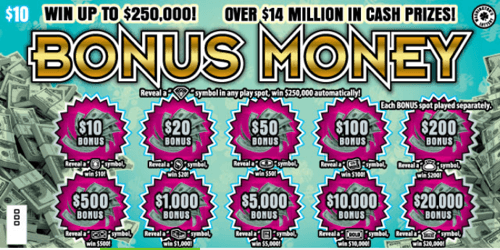 BONUS MONEY scratch-off ticket