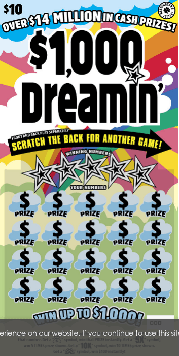 $1,000 DREAMIN' scratch-off ticket