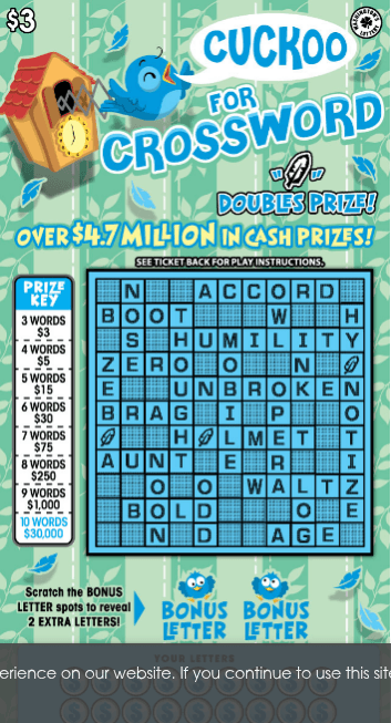 CUCKOO FOR CROSSWORD scratch-off ticket