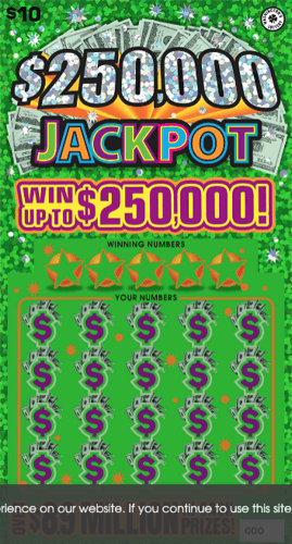 $250,000 JACKPOT scratch-off ticket