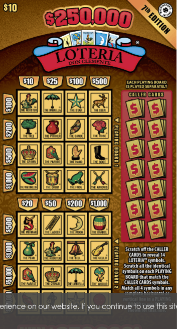 $250,000 LOTERIA 7th EDITION scratch-off ticket