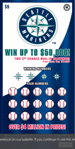SEATTLE MARINERS scratch-off ticket