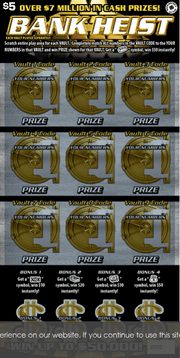 BANK HEIST scratch-off ticket
