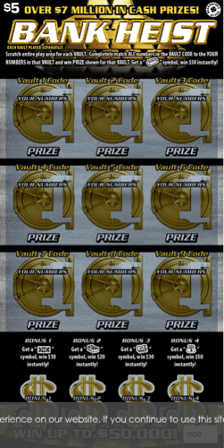 BANK HEIST scratch-off ticket