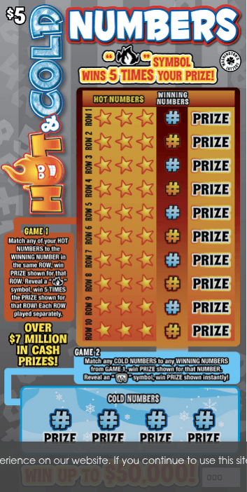 HOT & COLD NUMBERS scratch-off ticket