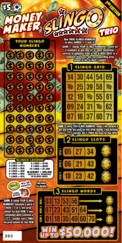 MONEY MAKER SLINGO TRIO 2ND ED scratch-off ticket