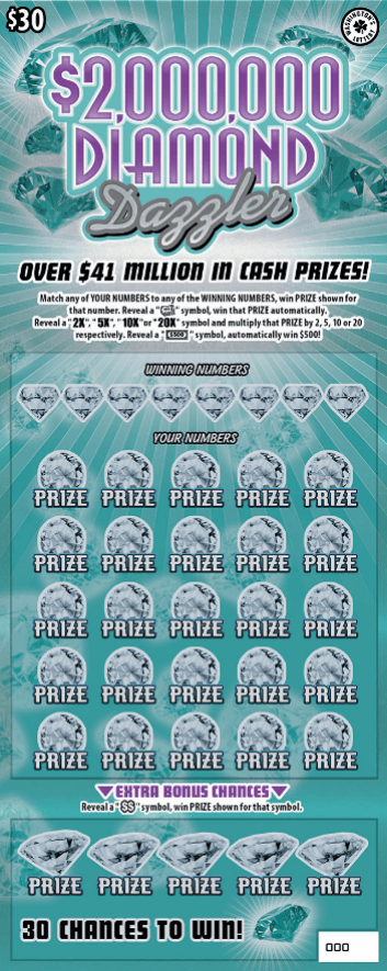 $2,000,000 DIAMOND Dazzler scratch-off ticket