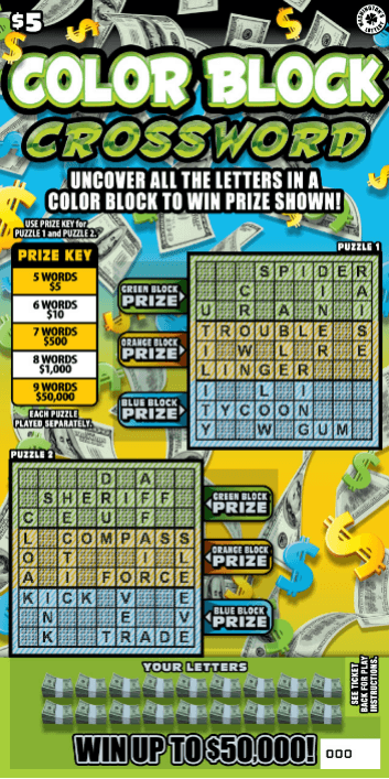 COLOR BLOCK CROSSWORD scratch-off ticket
