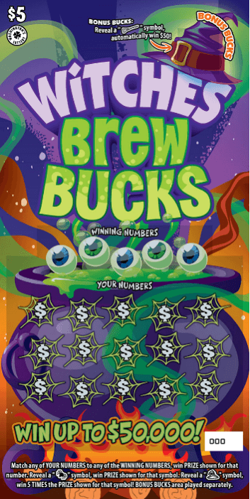 WITCHES BREW BUCKS scratch-off ticket