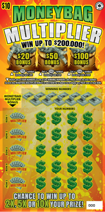 MONEYBAG MULTIPLIER scratch-off ticket