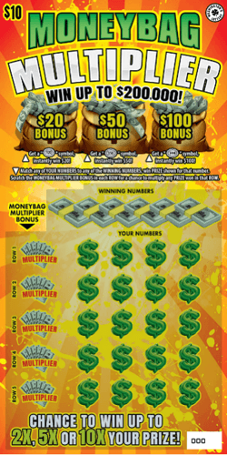 MONEYBAG MULTIPLIER scratch-off ticket