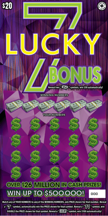 LUCKY 7 BONUS scratch-off ticket