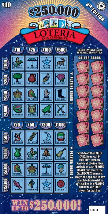 $250,000 LOTERIA 8TH EDITION scratch-off ticket