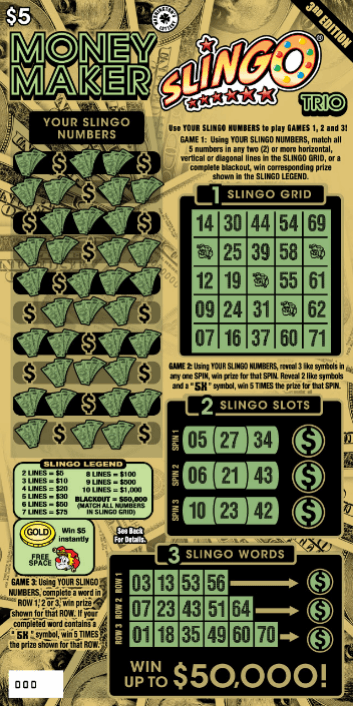 MONEY MAKER SLINGO TRIO 3RD ED scratch-off ticket