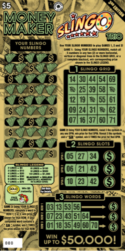 MONEY MAKER SLINGO TRIO 3RD ED scratch-off ticket