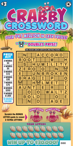 CRABBY CROSSWORD scratch-off ticket
