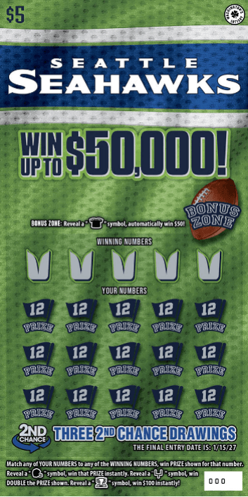 SEATTLE SEAHAWKS scratch-off ticket