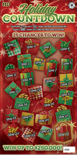 HOLIDAY COUNTDOWN scratch-off ticket