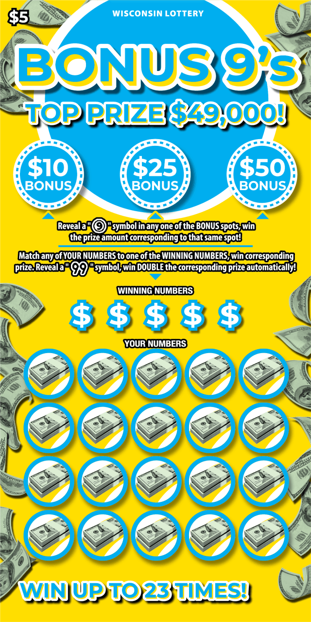 BONUS 9S scratch-off ticket