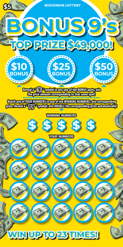 BONUS 9S scratch-off ticket