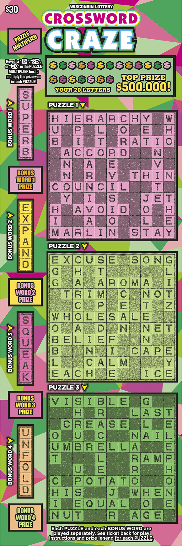CROSSWORD CRAZE scratch-off ticket