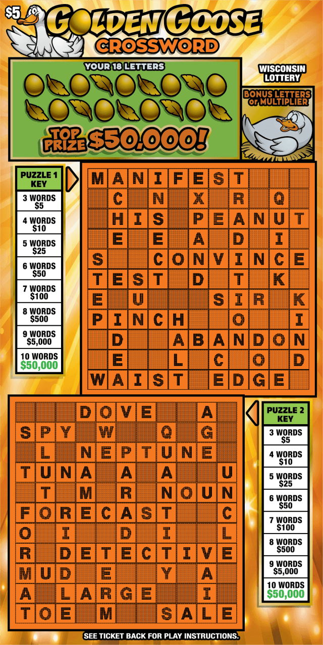 GOLDEN GOOSE CROSSWORD scratch-off ticket