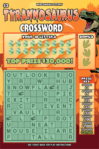 TYRANNOSAURUS CROSSWORD scratch-off ticket