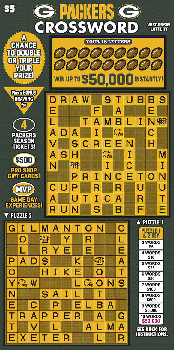 PACKERS CROSSWORD scratch-off ticket