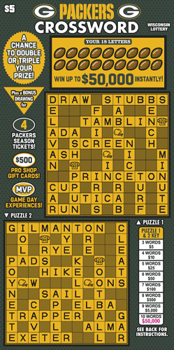 PACKERS CROSSWORD scratch-off ticket