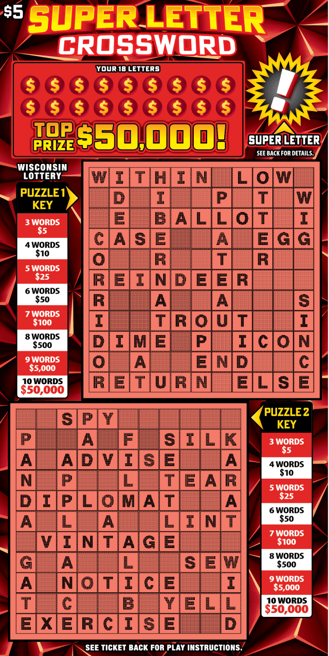 SUPER LETTER CROSSWORD scratch-off ticket