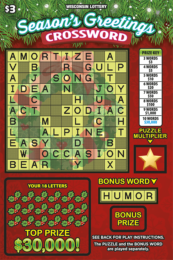 SEASON'S GREETINGS CROSSWORD scratch-off ticket