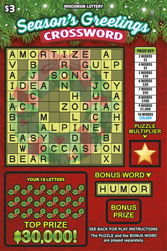 SEASON'S GREETINGS CROSSWORD scratch-off ticket