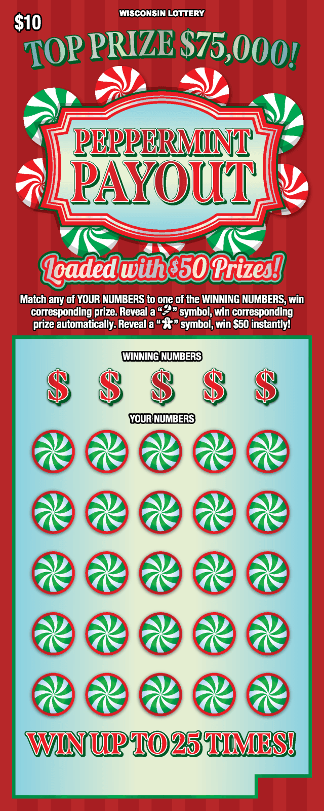 PEPPERMINT PAYOUT scratch-off ticket