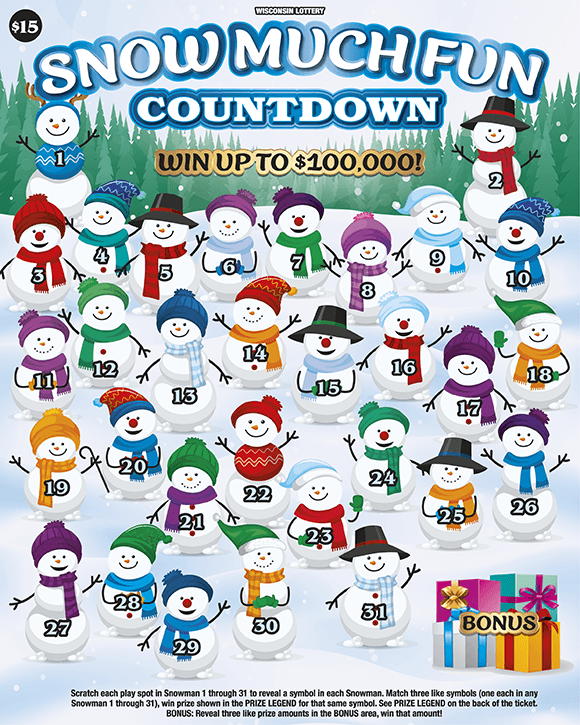 SNOW MUCH FUN COUNTDOWN scratch-off ticket
