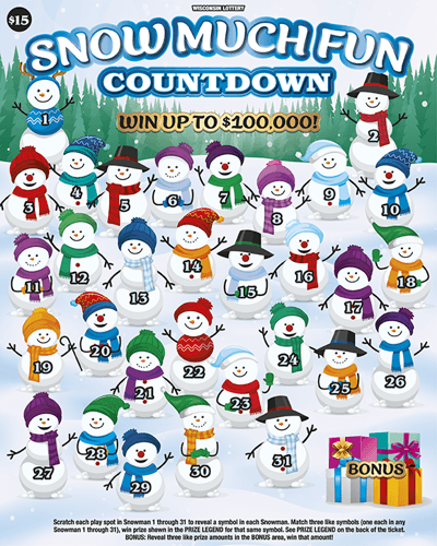 SNOW MUCH FUN COUNTDOWN scratch-off ticket