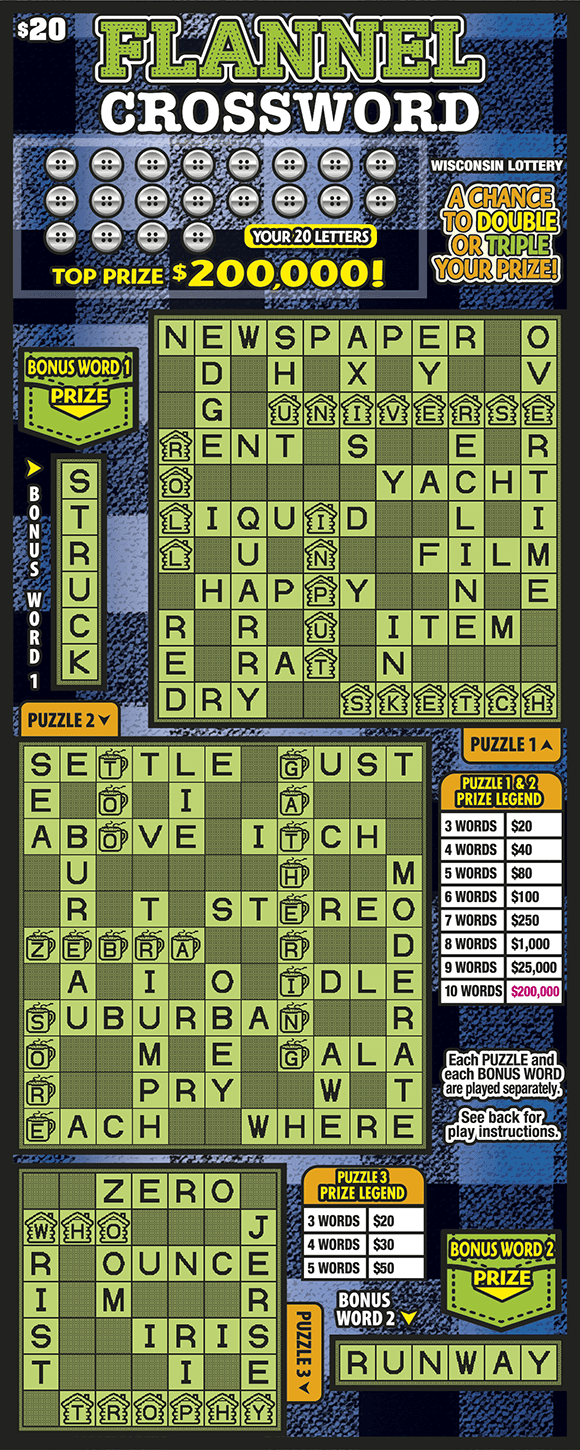 FLANNEL CROSSWORD scratch-off ticket