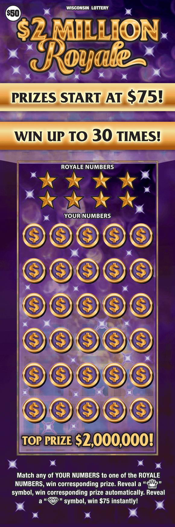 $2 MILLION ROYALE scratch-off ticket