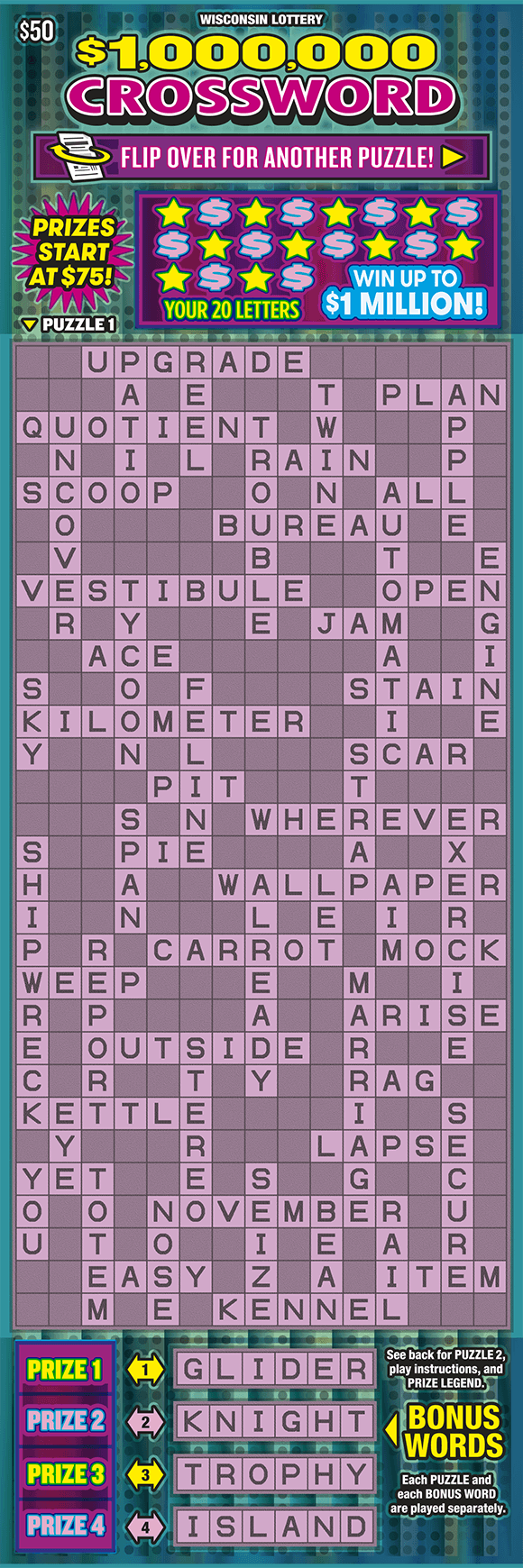 $1,000,000 CROSSWORD scratch-off ticket
