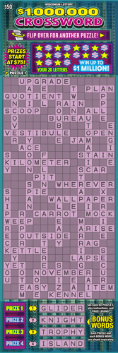 $1,000,000 CROSSWORD scratch-off ticket