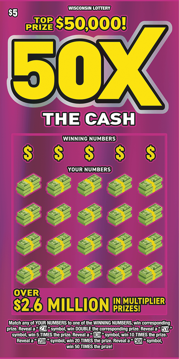 50X THE CASH scratch-off ticket