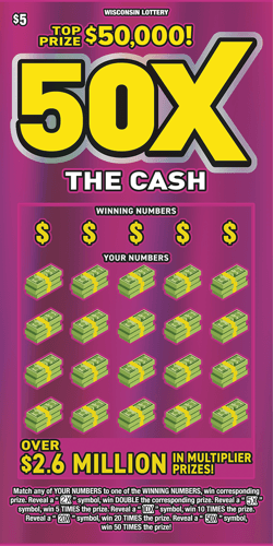 50X THE CASH scratch-off ticket