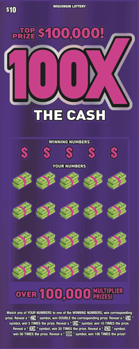 100X THE CASH scratch-off ticket