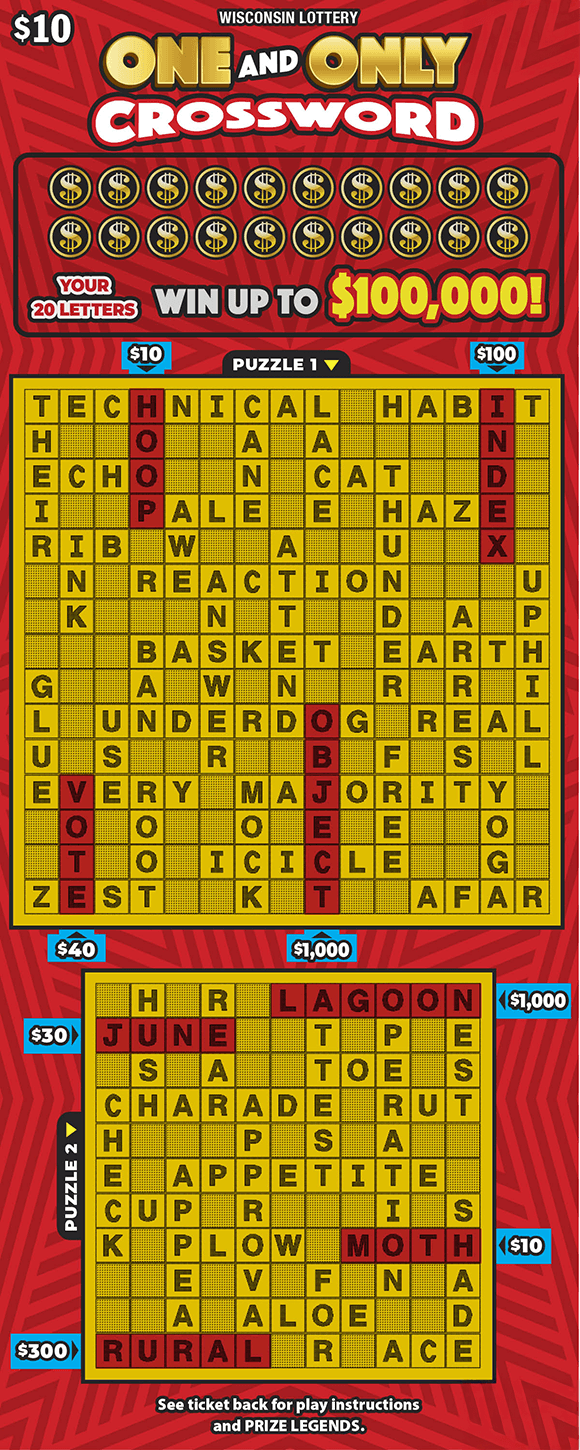 ONE AND ONLY CROSSWORD scratch-off ticket