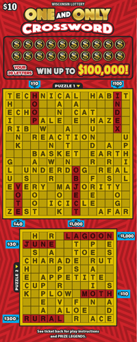 ONE AND ONLY CROSSWORD scratch-off ticket