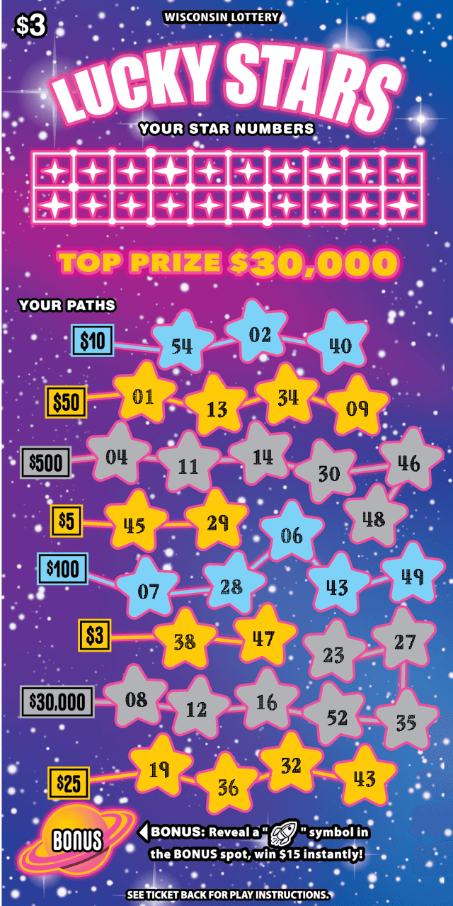 LUCKY STARS scratch-off ticket