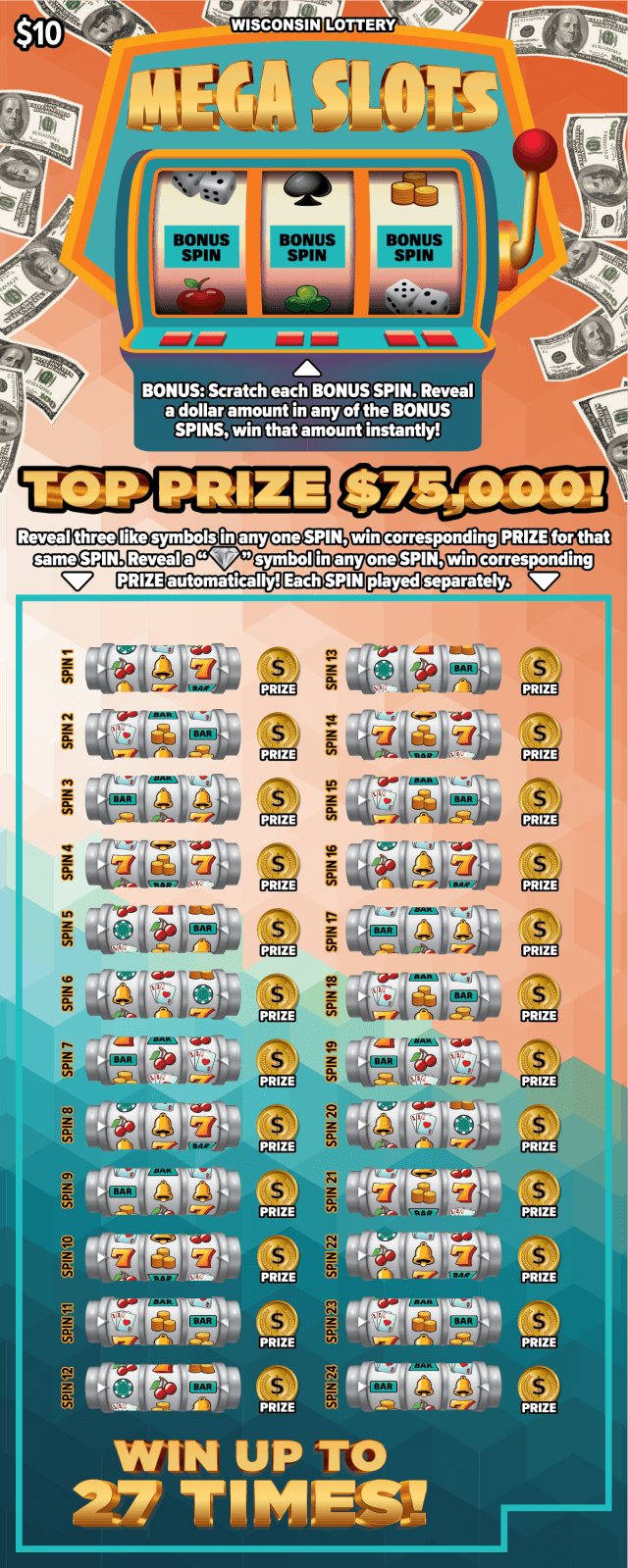 MEGA SLOTS scratch-off ticket