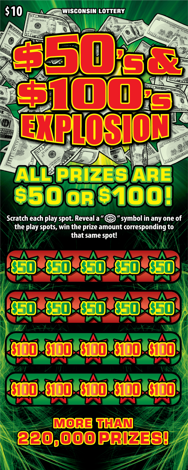 $50S & $100S EXPLOSION scratch-off ticket