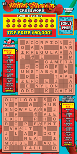 WILD CHERRY CROSSWORD scratch-off ticket