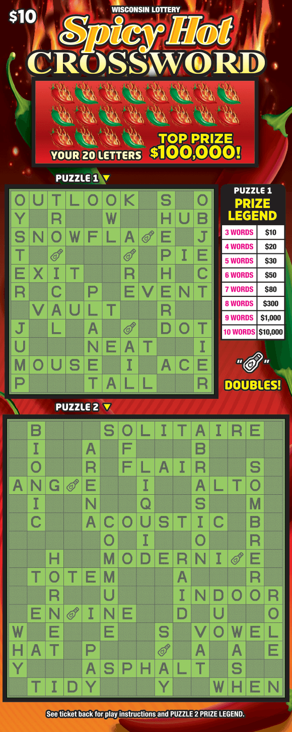 SPICY HOT CROSSWORD scratch-off ticket