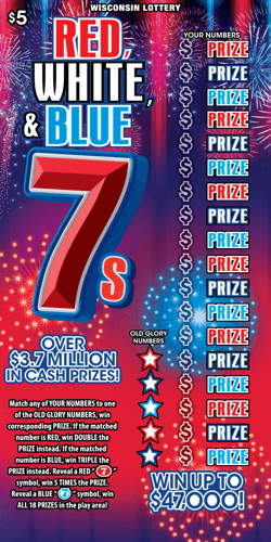 RED, WHITE, & BLUE 7S scratch-off ticket
